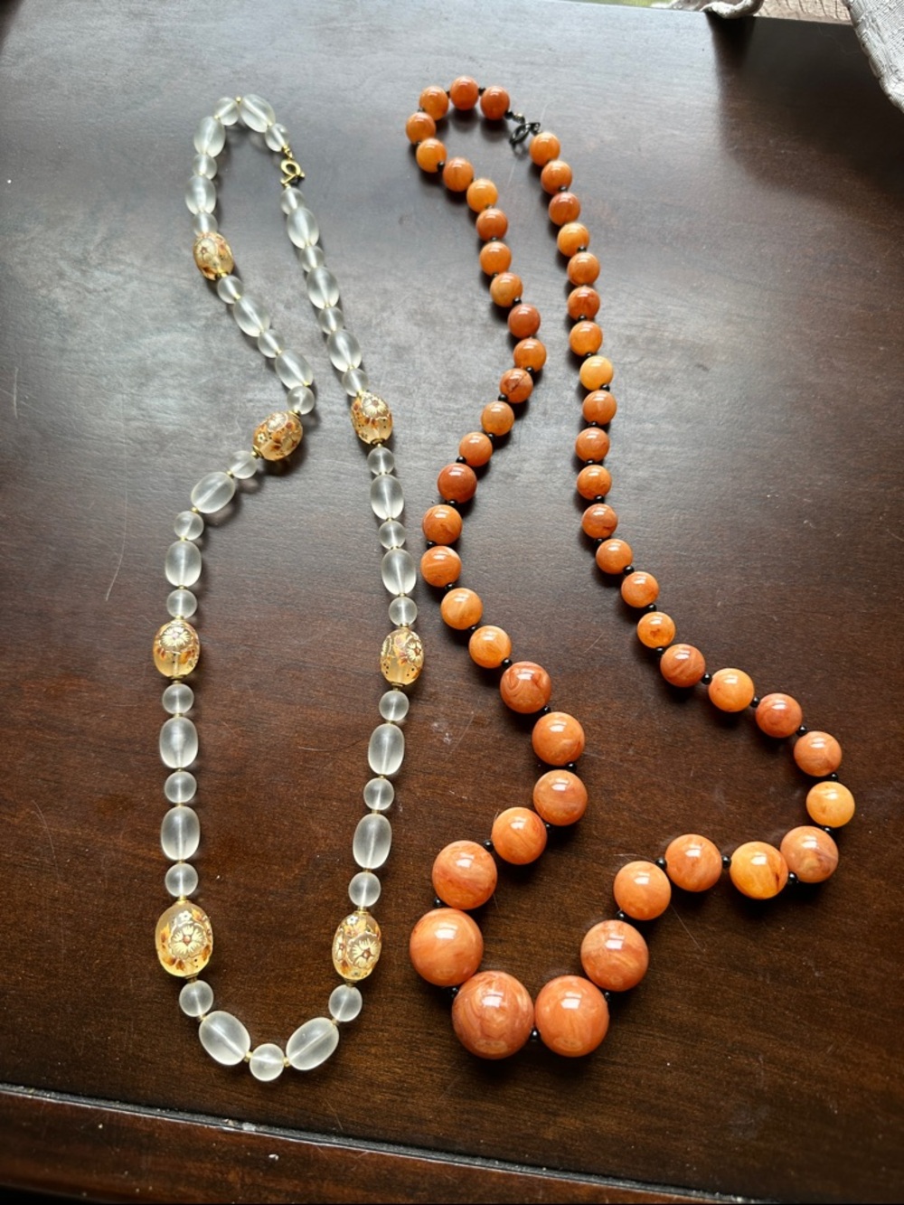Vintage Orange Beaded Statement Necklaces - Brand Unknown
